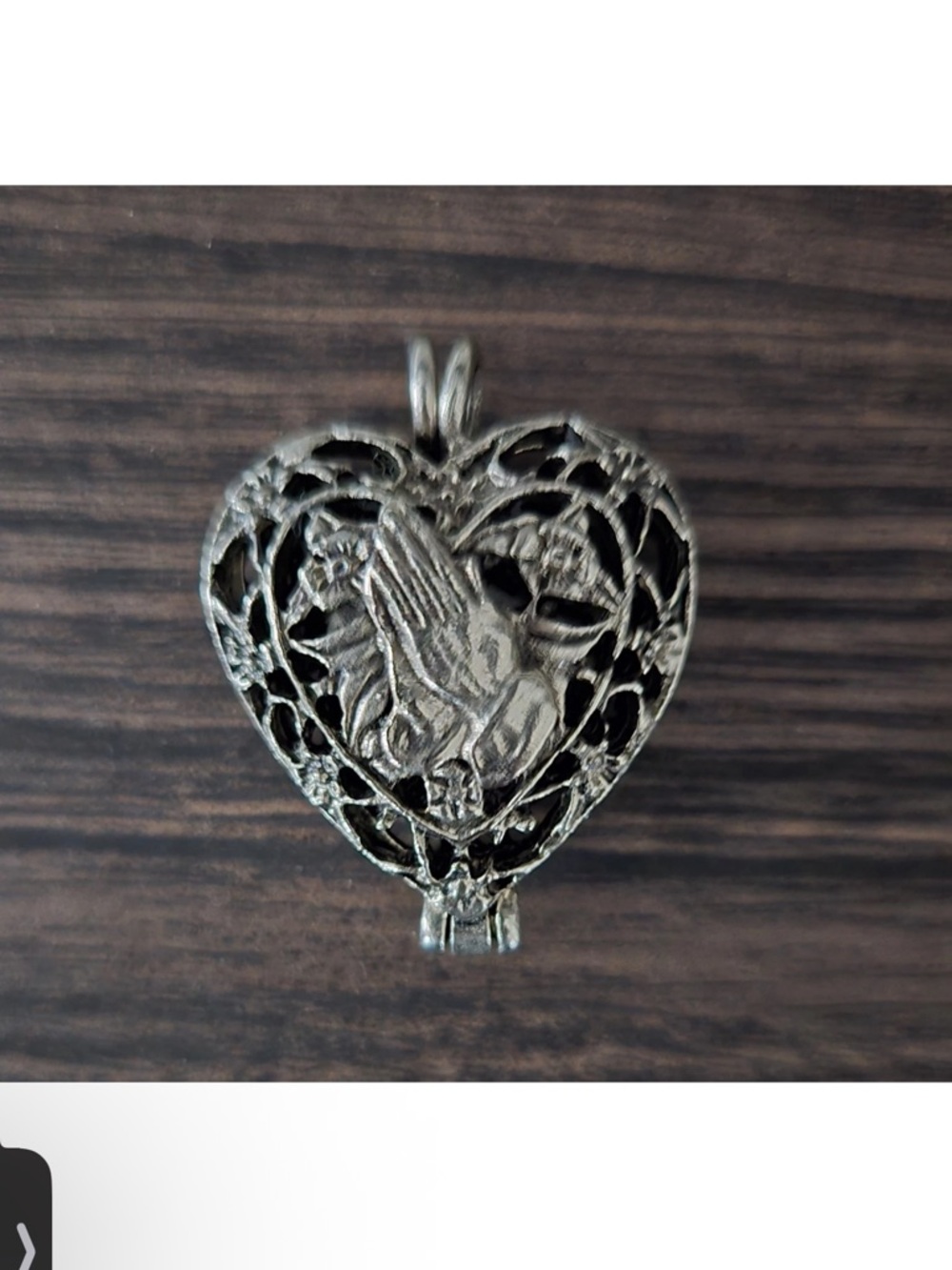 Vintage Sterling Heart Locket Pendant with Praying Hands -925 Silver